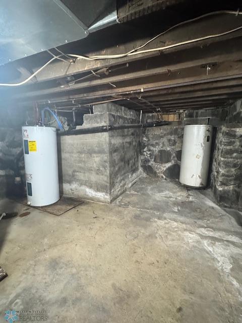 214 7th St, Hatton, ND 58240 - unfinished basement featuring water heater and gas water heater
