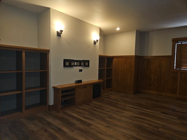 1504 4th St NE, Willmar, MN 56201 - unfurnished office with dark wood-type flooring, recessed lighting, and wainscoting