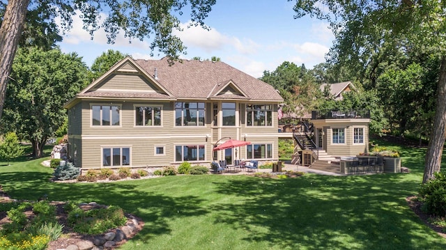 12795 Ozark Trl N, May Twp, MN 55082 - rear view of house featuring stairs, a patio, and a yard