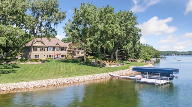 12795 Ozark Trl N, May Twp, MN 55082 - dock area with a water view, boat lift, and a yard
