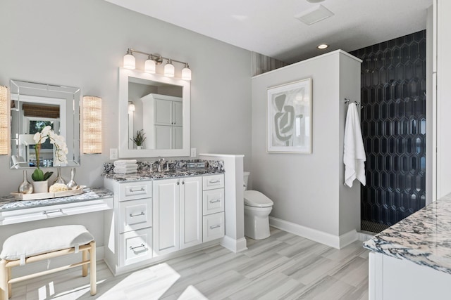 12795 Ozark Trl N, May Twp, MN 55082 - full bathroom with vanity, a tile shower, and wood finished floors