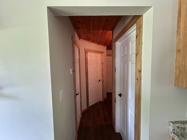 30290 7th Ave N, Swiss Twp, WI 54830 - hallway with wood ceiling and dark wood-style floors