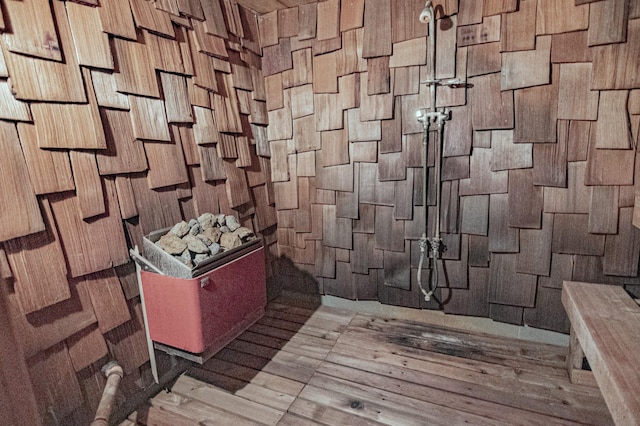 39070 County Highway 67, Newton Twp, MN 56567 - bathroom with wood finished floors and tiled shower