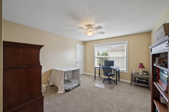 10412 Florida Ave N, Brooklyn Park, MN 55445 - home office featuring a ceiling fan, carpet, and a textured ceiling