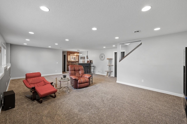 10412 Florida Ave N, Brooklyn Park, MN 55445 - sitting room with recessed lighting, a bar, a textured ceiling, and carpet