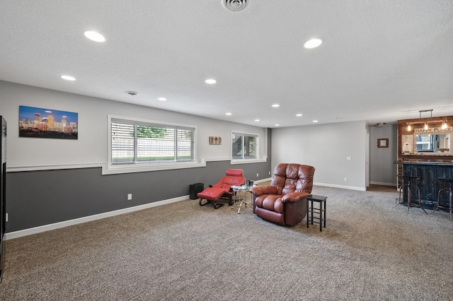 10412 Florida Ave N, Brooklyn Park, MN 55445 - living area featuring recessed lighting, carpet flooring, and bar area