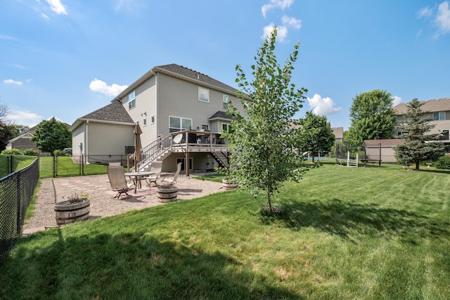 10412 Florida Ave N, Brooklyn Park, MN 55445 - rear view of property with stairway, an outdoor fire pit, a deck, and a patio area