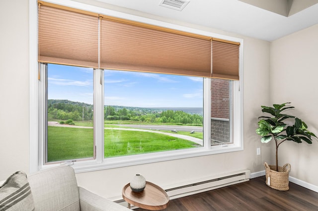 1126 Mesaba Ave Unit 118, Duluth, MN 55811 - living area featuring dark wood-style floors and a baseboard radiator