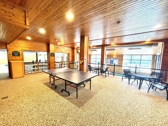 140 Bridge Run Ln Unit C, Lutsen Twp, MN 55615 - recreation room featuring wood ceiling and recessed lighting
