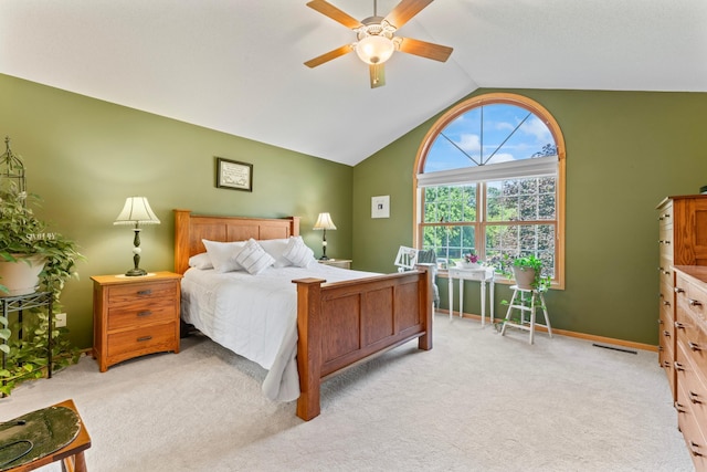 1405 17th Dr SW, Austin, MN 55912 - bedroom with vaulted ceiling, light carpet, and a ceiling fan