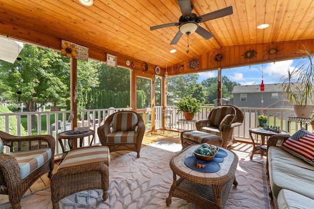 1405 17th Dr SW, Austin, MN 55912 - sunroom / solarium with an outdoor hangout area, vaulted ceiling, and a ceiling fan