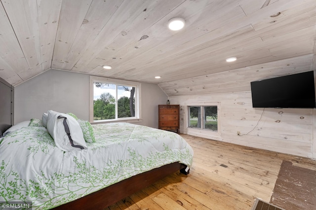 W10429 Hinker Rd, Foster Twp, WI 54493 - bedroom featuring hardwood / wood-style flooring, vaulted ceiling, recessed lighting, and wooden ceiling