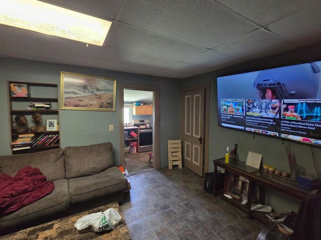 48685 105th St, Pleasant Mound Twp, MN 56010 - living room with a paneled ceiling and stone finish flooring