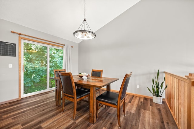 911 Hazelwood Ct, Buffalo, MN 55313 - dining space with a chandelier, dark wood-style flooring, and high vaulted ceiling