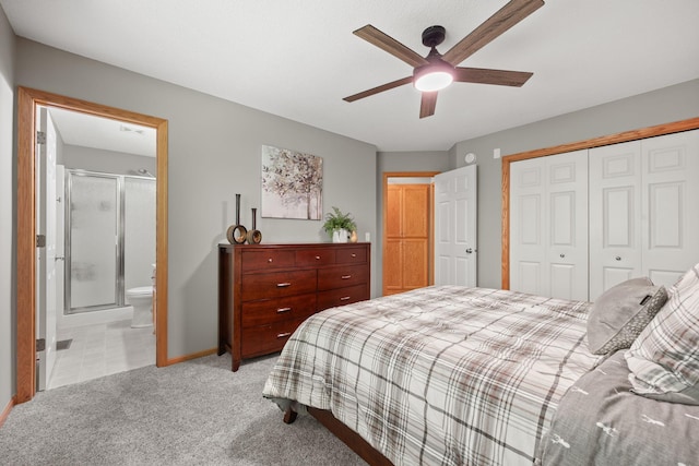 911 Hazelwood Ct, Buffalo, MN 55313 - carpeted bedroom with a closet, ensuite bath, and ceiling fan