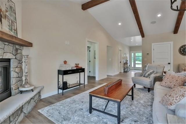 7591 255th St, Wyoming, MN 55092 - living room with wood finished floors, recessed lighting, and a fireplace