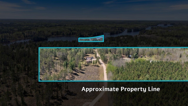 24621 Long Lake Rd, Bigfork, MN 56628 - aerial overview of property's location with a nearby body of water and property parcel outlined