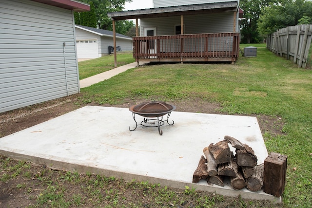 304 Pearl St, Spring Valley, MN 55975 - view of yard with an outdoor fire pit, a deck, and a patio area