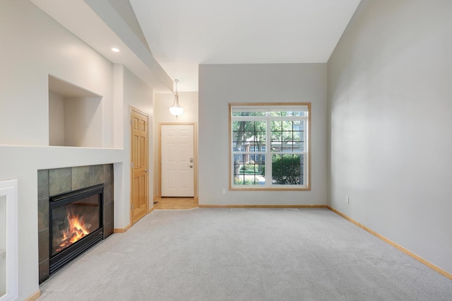 9633 Belmont Ln, Eden Prairie, MN 55347 - unfurnished living room with a tile fireplace and carpet