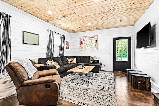 315 Ugstad Rd, Proctor, MN 55810 - living room featuring wooden ceiling, wood walls, hardwood / wood-style flooring, and recessed lighting