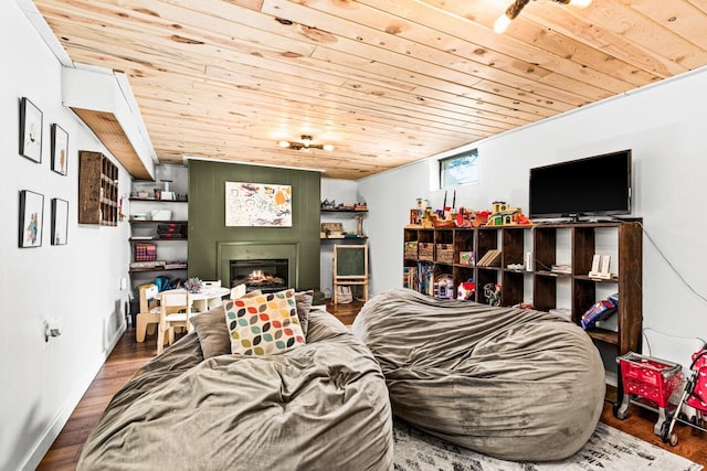315 Ugstad Rd, Proctor, MN 55810 - living room with wooden ceiling, a warm lit fireplace, and wood finished floors
