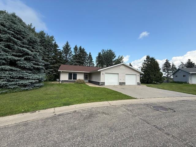 625 Meeker Ct NW, Evansville, MN 56326 - ranch-style home with an attached garage, a front lawn, and driveway