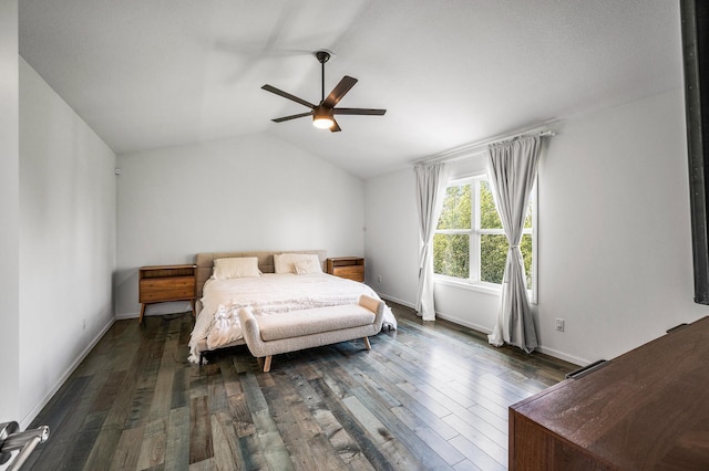 7804 Stafford Trl, Savage, MN 55378 - bedroom featuring dark wood-type flooring, lofted ceiling, and ceiling fan