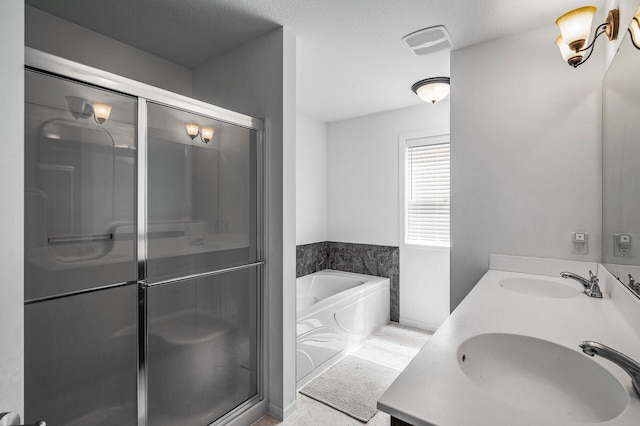7804 Stafford Trl, Savage, MN 55378 - bathroom featuring a stall shower, double vanity, and a bath