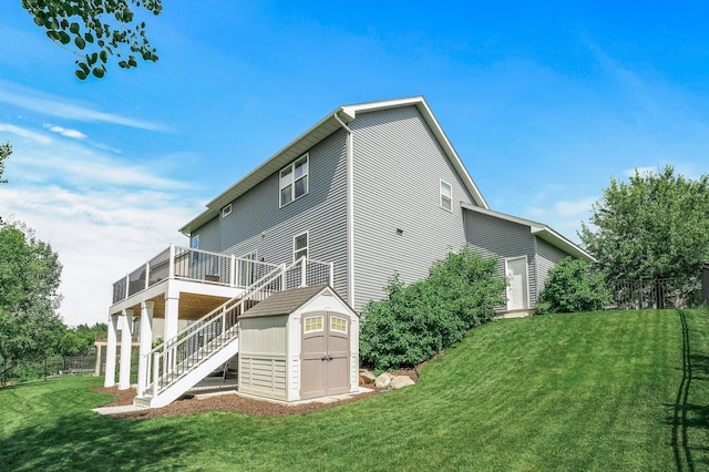 7804 Stafford Trl, Savage, MN 55378 - back of property with stairs, a shed, and a deck