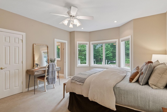 100 River Bluff Pl NW, Rochester, MN 55901 - bedroom featuring multiple windows, light carpet, ceiling fan, and recessed lighting