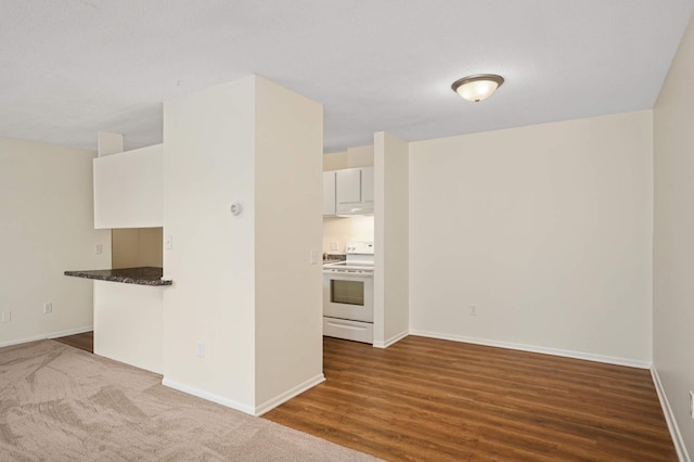 4130 Rahn Rd Unit 310, Eagan, MN 55122 - kitchen with electric range, white cabinets, dark wood-style floors, and a peninsula