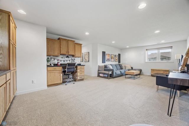 421 2nd Ave S, Kindred, ND 58051 - living room with light colored carpet, recessed lighting, and built in desk