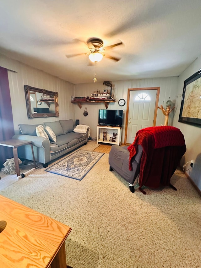 1414 E Shore Dr, Edgewater, WI 54817 - living room featuring ceiling fan and carpet