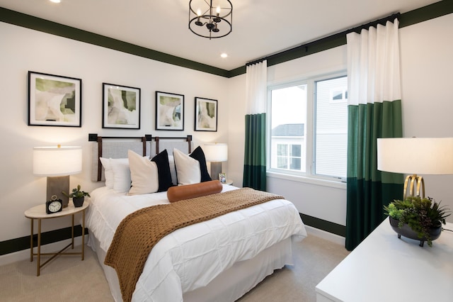 14643 107th Pl N, Maple Grove, MN 55369 - bedroom featuring light colored carpet, a chandelier, and recessed lighting