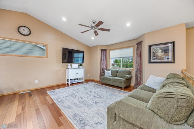 817 16th Avenue Ct W, West Fargo, ND 58078 - living area featuring ceiling fan, lofted ceiling, wood finished floors, and recessed lighting