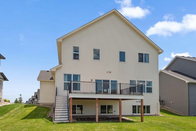 14221 Aspen Ave, Rosemount, MN 55068 - rear view of house with stairway, a yard, and a deck