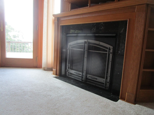 32468 County Highway 27, Elizabeth Twp, MN 56534 - detailed view of carpet flooring and a fireplace with flush hearth