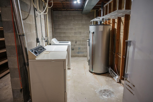 600 Venn St, Sherburn, MN 56171 - unfinished basement with water heater, washer and dryer, and concrete block wall