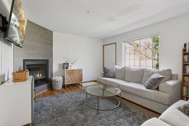 13066 Crimson Clover Ln, Eden Prairie, MN 55347 - living area featuring wood finished floors, a fireplace, and a textured ceiling