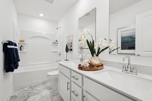 3907 Helena Ave N, Oakdale, MN 55128 - bathroom featuring double vanity, shower / bath combination, and recessed lighting