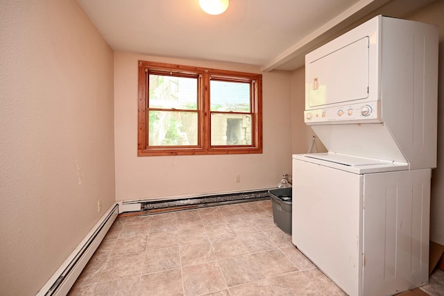 108 Hill St, Fountain City, WI 54629 - laundry area featuring stacked washer and clothes dryer and baseboard heating