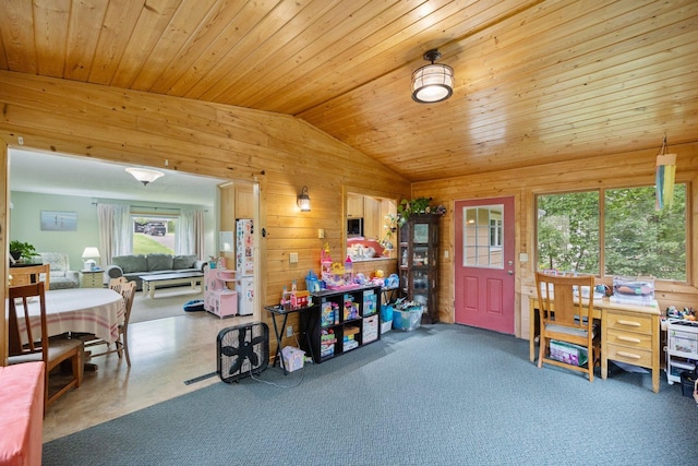 1902 3rd Ave, Grand Rapids, MN 55744 - interior space with plenty of natural light, vaulted ceiling, wood walls, and wood ceiling
