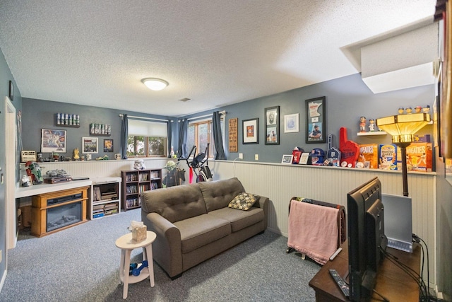 1902 3rd Ave, Grand Rapids, MN 55744 - carpeted living room with wainscoting and a textured ceiling