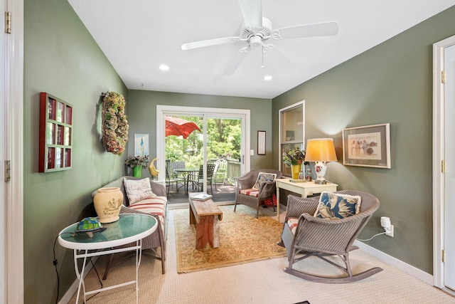 56668 145th Ave, West Concord, MN 55985 - carpeted living area with a ceiling fan and recessed lighting