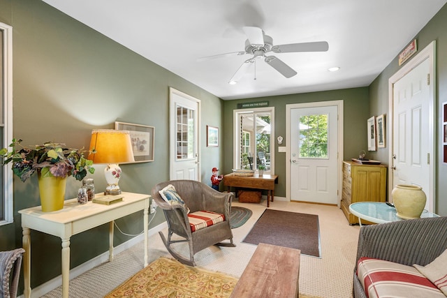 56668 145th Ave, West Concord, MN 55985 - sitting room with carpet, recessed lighting, and ceiling fan