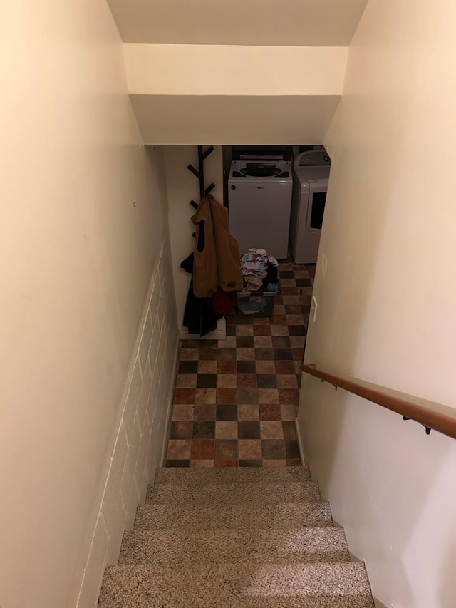 3324 131st Ln NW, Coon Rapids, MN 55448 - stairs featuring washer and clothes dryer