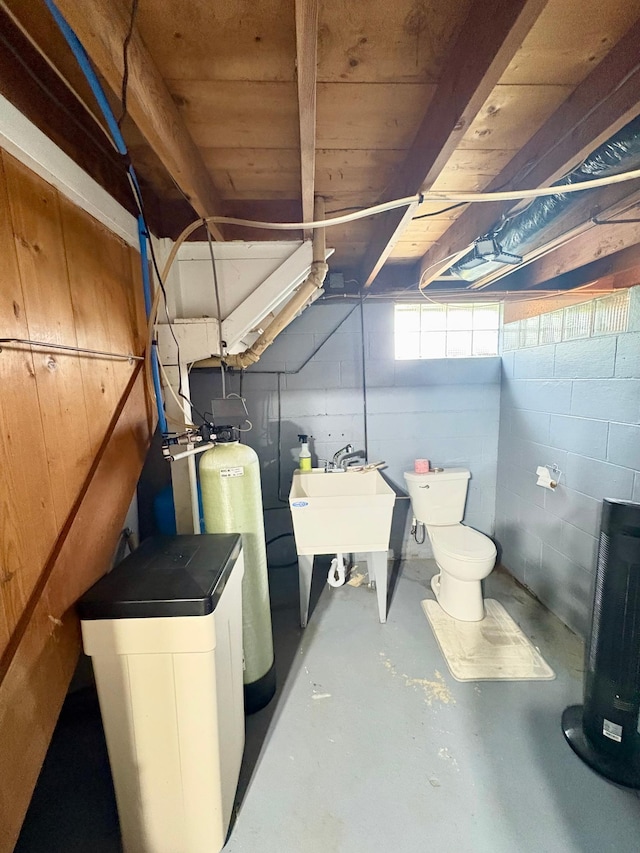 2812 150th St, Maxwell Twp, MN 56232 - below grade area featuring a water softener system and concrete block wall