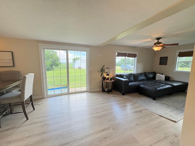 2812 150th St, Maxwell Twp, MN 56232 - living room with light wood-style flooring and a ceiling fan