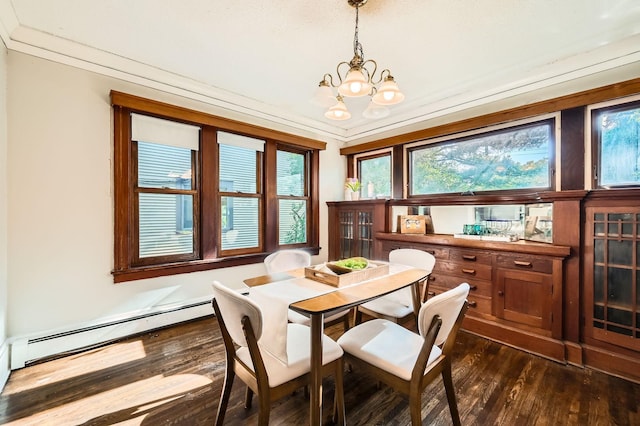 983 18th Ave SE, Minneapolis, MN 55414 - dining space featuring baseboard heating, a chandelier, and dark wood-type flooring