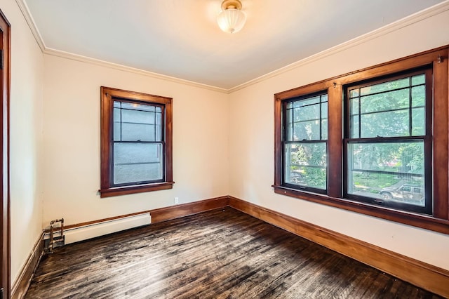 983 18th Ave SE, Minneapolis, MN 55414 - unfurnished room with dark wood-style floors, a baseboard radiator, and crown molding